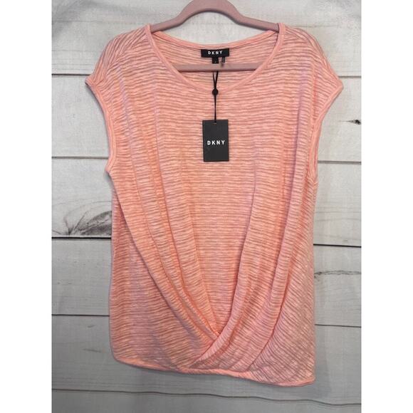 DKNY Peach Textured Short Sleeve Top NWT Size MED MSRP $59 - Picture 1 of 5